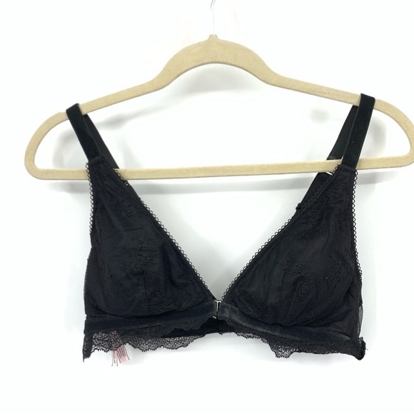 Victoria's Secret Women Size Large Bra Bralette Black Lace Front Close Wireless - Picture 1 of 8